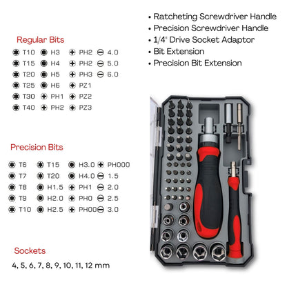 55 Piece Metric Tool Set with Ratcheting Bit Driver, Precision Bit Driver and Bit Assortment - DT5024