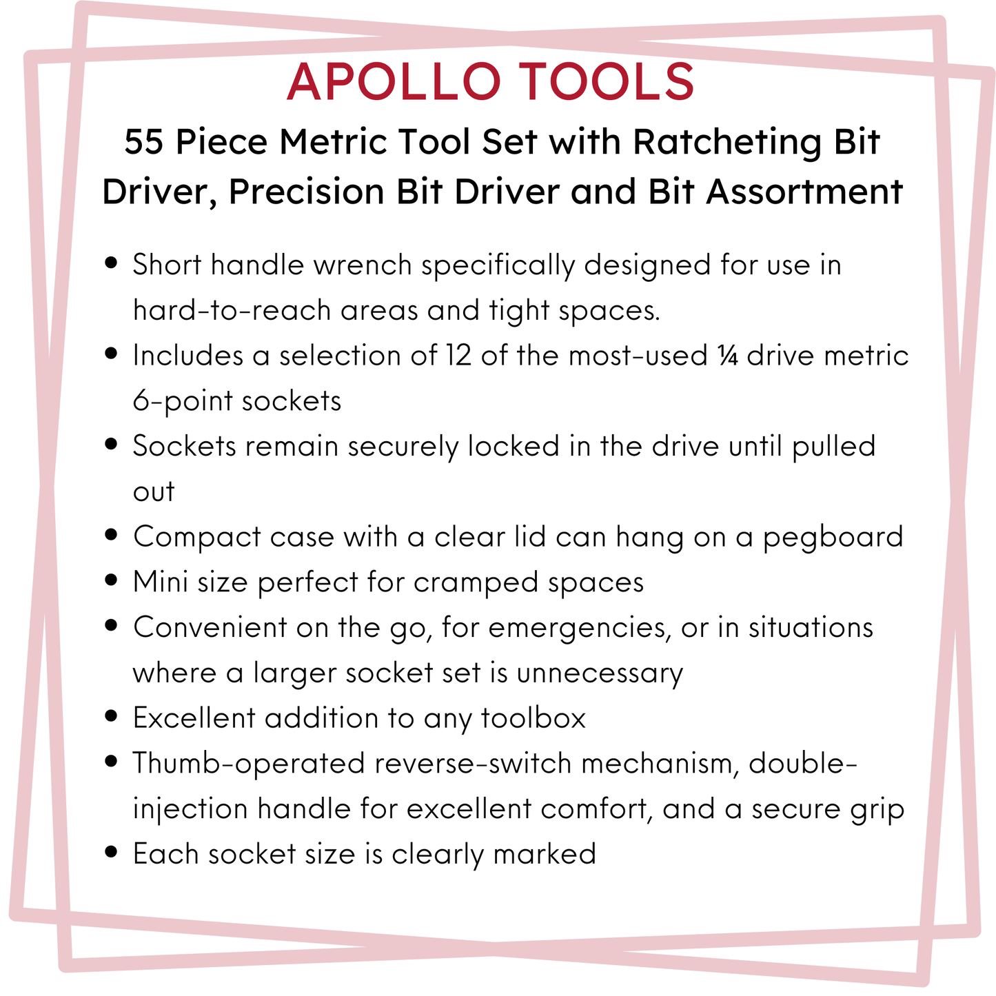 55 Piece Metric Tool Set with Ratcheting Bit Driver, Precision Bit Driver and Bit Assortment - DT5024