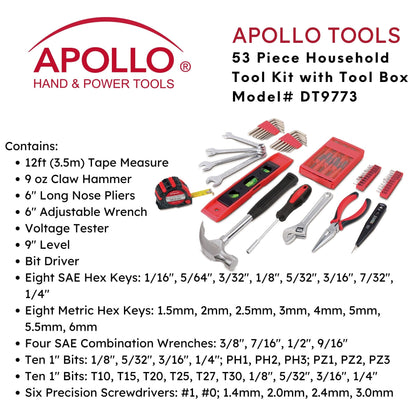 53 Piece Household Tool Kit with Tool Box - DT9773