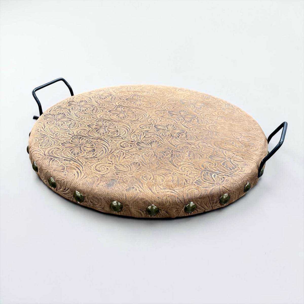 Tooled Genuine Round Wood Trays