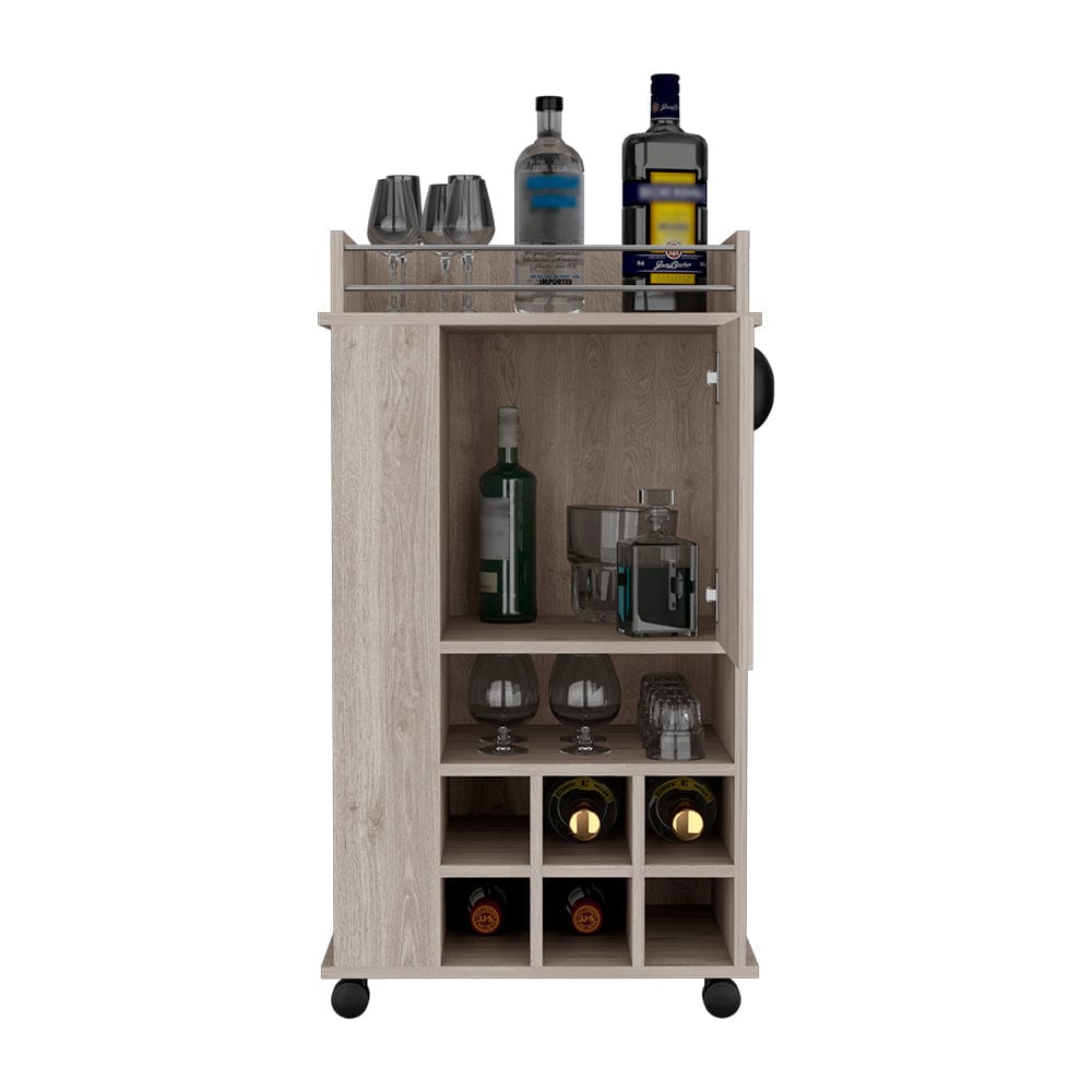 Reese Bar Cart – Modern Light Gray Bar Cabinet with Wine Storage