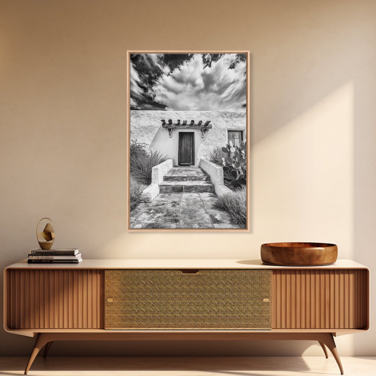 Desert Doorway, Rustic Adobe, Southwestern Style, Framed Canvas Print, Entryway Art, Neutral Wall Art, Minimalist Home Decor