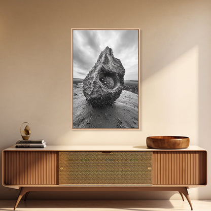 Sea Orb Rock, Coastal Texture, Ocean Shell Art, Framed Canvas Print, Beach House Wall Decor, Abstract Nature, Nautical Art Piece