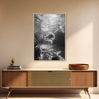 Sunlit Fish, Ocean Rays, Underwater Wonder, Tranquil Sea Life, Framed Canvas Print, Kids Room Decor, Coastal Art, Nautical Home Style