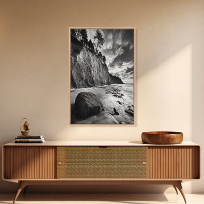 Cliffside Trees, Coastal Horizon, Rugged Seashore, Pacific Northwest Print, Framed Canvas Print, Fall Nature Wall Art, Den Decor