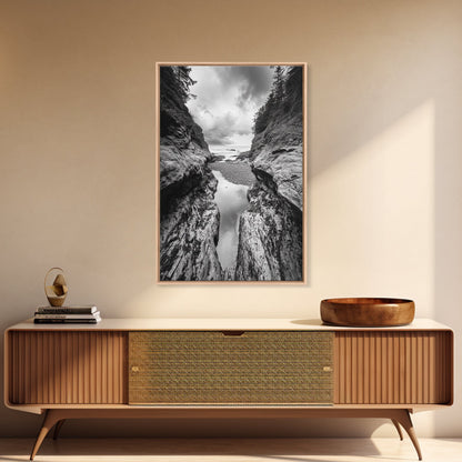 Ocean Ravine, Rugged Coastline, Pacific Wilderness, Stormy Seascape, Framed Canvas Print, Adventure Wall Art, Nature Home Decor