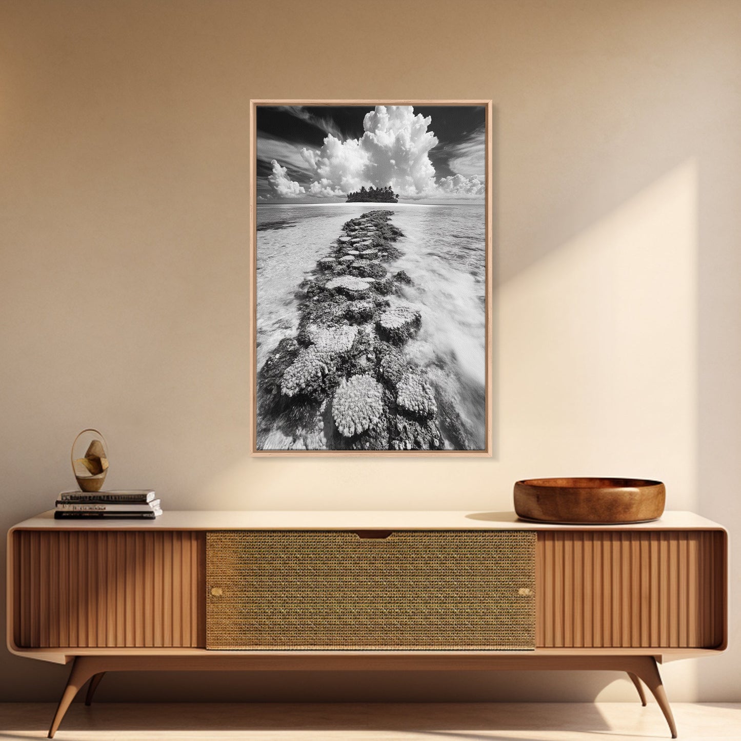 Island Cloud Escape, Ocean Path Scene, Tropical Seascape, Canvas Print, Coastal Beach House Art, Summer Island Vibes Wall Art