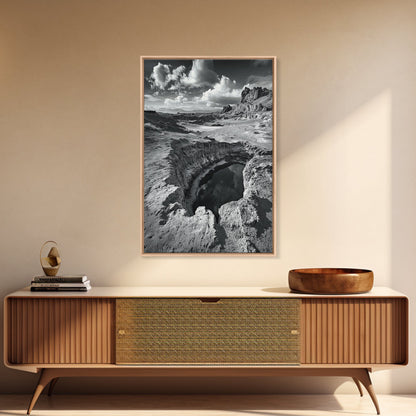 Desert Crater Scene, Surreal Landscape Art, Earth Tone Vibe, Minimalist Nature, Framed Canvas Print, Office Wall Decor, Modern Western Style