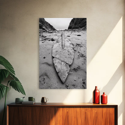 Fossil Rock Shore, Beach Minimalism, Sand Texture Art, Canvas Print, Coastal Wall Art, Natural History Decor, Abstract Earthy Art