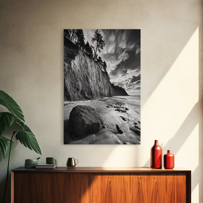 Cliffside Trees, Coastal Horizon, Rugged Seashore, Pacific Northwest Print, Framed Canvas Print, Fall Nature Wall Art, Den Decor