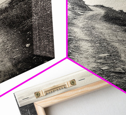 Coastal Cliff Path, Tranquil Trail, Black and White Landscape, Nature Lover Gift, Framed Canvas Print, Entryway Wall Art, Rustic Boho Art