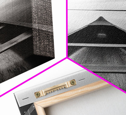 Canoe, Lake, Calm, Horizon - Minimalist lake paddle scene, Framed Canvas Print, peaceful home office art, Scandinavian decor, wilderness print