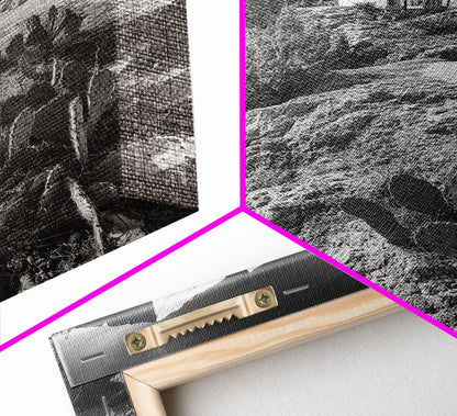 Cliffside Villa, Mediterranean Home, Desert Garden, Rustic Landscape Print, Framed Canvas Print, Modern Boho Living Room Art