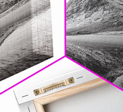 Mountain Mirror, Coastal Peak, Serene Beach, Canvas Print, Minimalist Landscape Art, Modern Living Room Wall Decor, Monochrome Nature Style