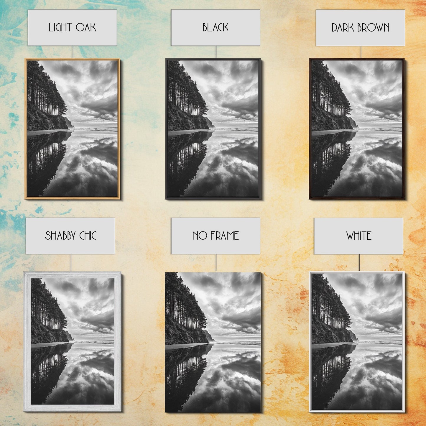 Ocean Cliff Reflection, Dramatic Coastline Art, Cloudy Sky Canvas, Framed Canvas Print, Living Room Wall Art, Moody Landscape Photography