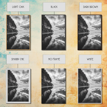 Ocean Cliff Reflection, Dramatic Coastline Art, Cloudy Sky Canvas, Framed Canvas Print, Living Room Wall Art, Moody Landscape Photography