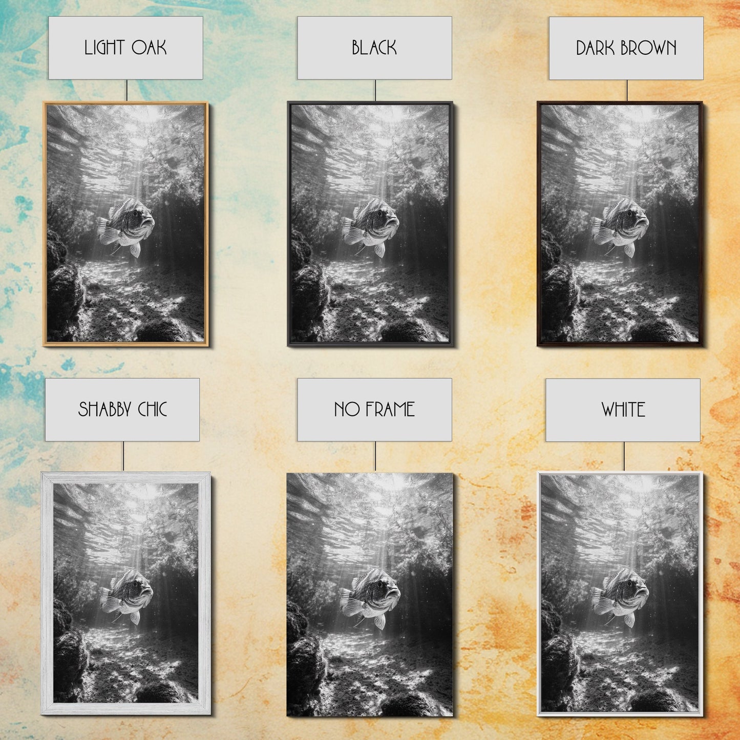 Sunlit Fish, Ocean Rays, Underwater Wonder, Tranquil Sea Life, Framed Canvas Print, Kids Room Decor, Coastal Art, Nautical Home Style