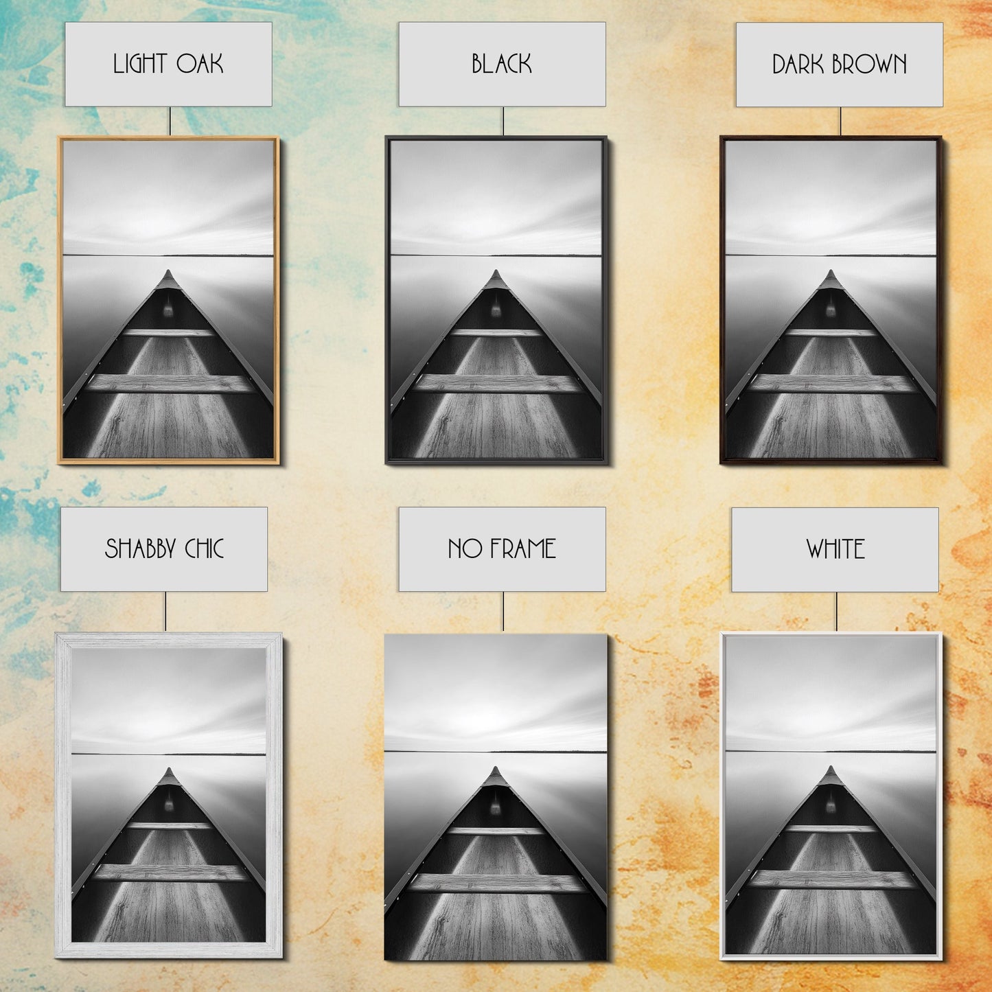 Canoe, Lake, Calm, Horizon - Minimalist lake paddle scene, Framed Canvas Print, peaceful home office art, Scandinavian decor, wilderness print