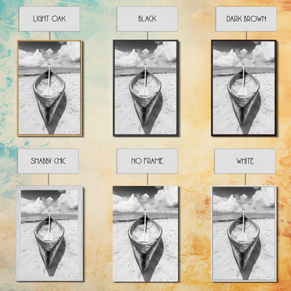 Paddle, Canoe, Beach, Clouds - Summer boating scene, Canvas Print, ideal bathroom or guestroom nautical art, rustic coastal boho wall decor