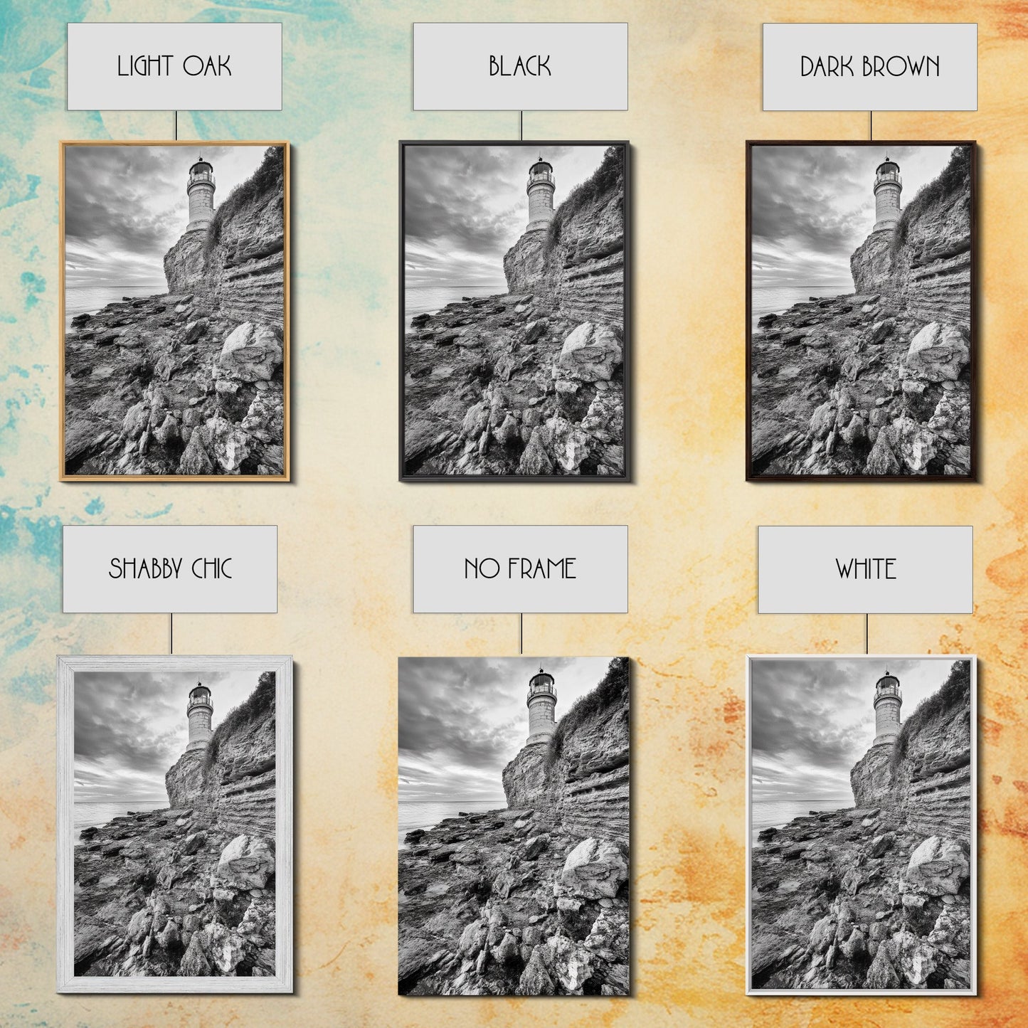 Lighthouse Beacon, Rocky Shoreline, Nautical Coastal Scene, Framed Canvas Print, Ocean View Art, Seaside Living Room Wall Decor