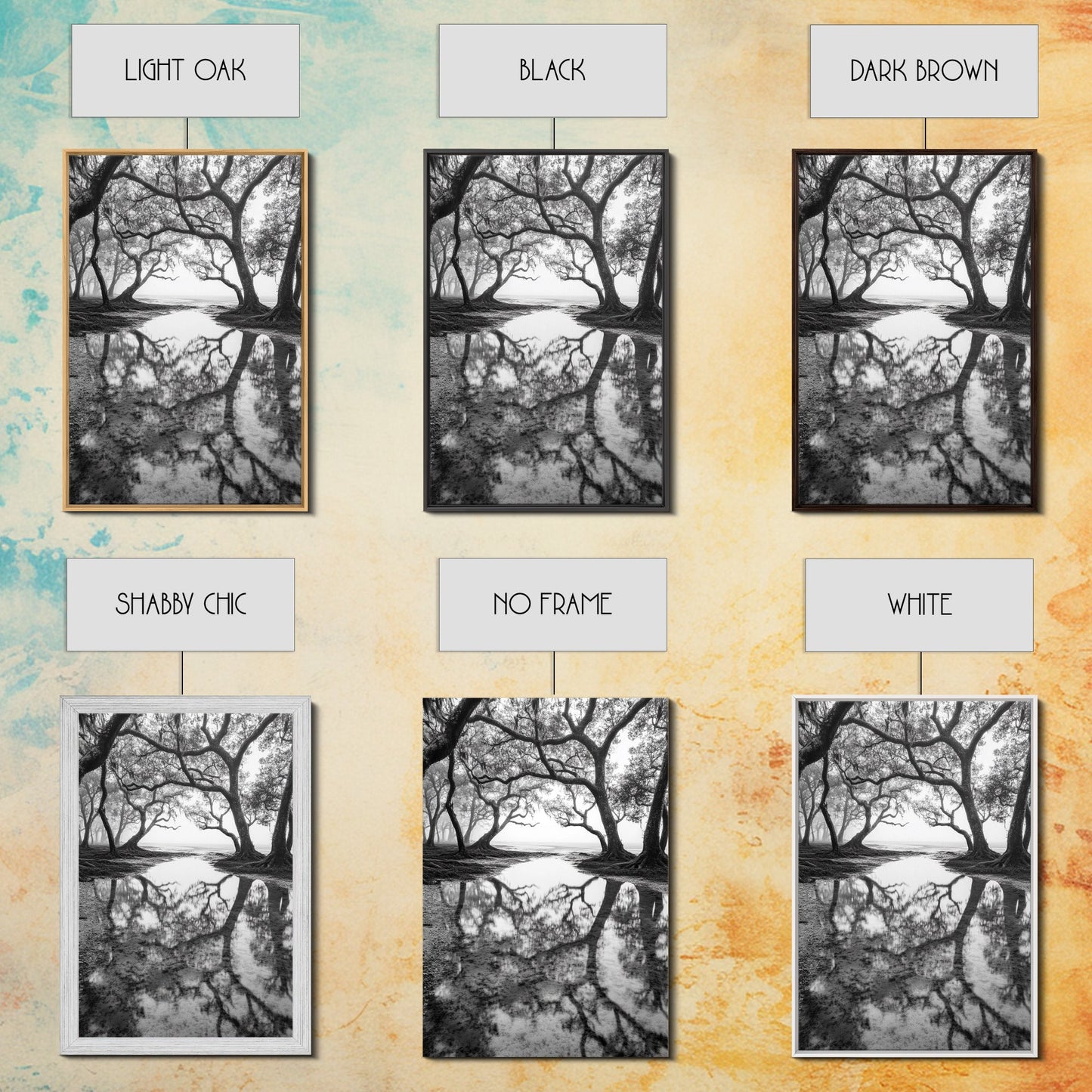 Misty Forest Trees, Reflection Photography, Nature Landscape, Canvas Print, Neutral Tones, Bedroom Wall Decor, Moody Autumn Forest Art