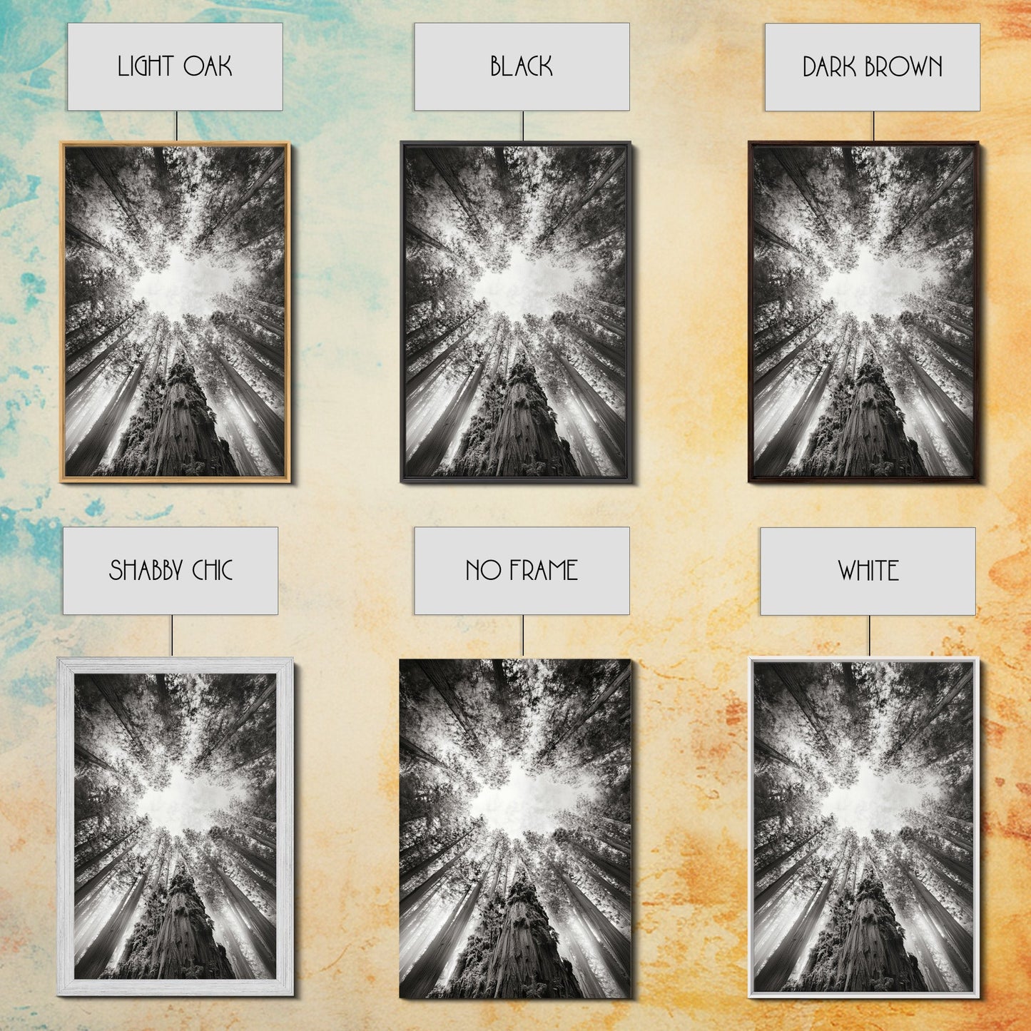 Redwood Canopy Sky, Majestic Forest Trees, Vertical Nature Scene, Framed Canvas Print, Wilderness Wall Art, Lodge or Den Decor