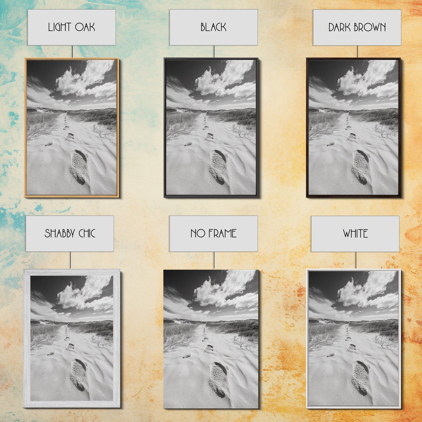 Desert Footprints Path, Dune Art, Wanderlust Vibes, Monochrome Landscape, Framed Canvas Print, Bedroom Wall Decor, Minimalist Travel