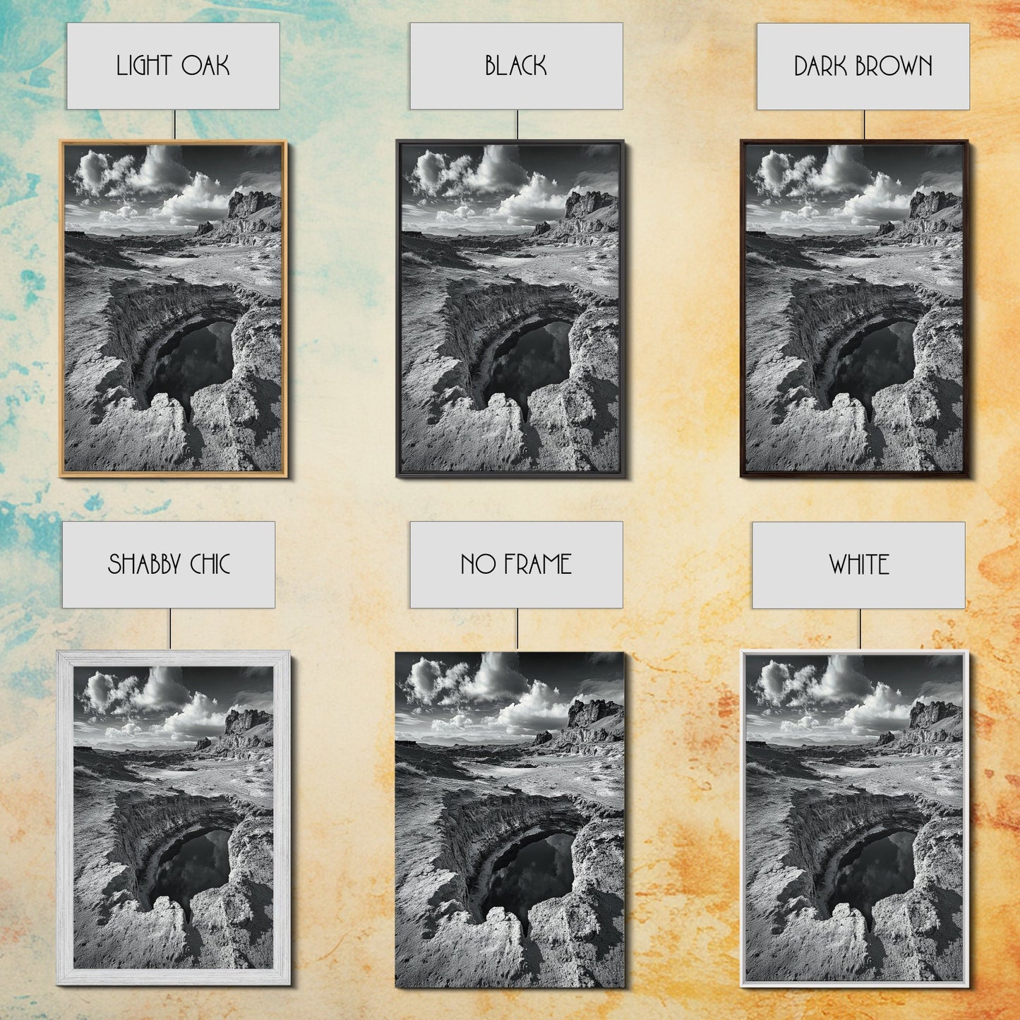 Desert Crater Scene, Surreal Landscape Art, Earth Tone Vibe, Minimalist Nature, Framed Canvas Print, Office Wall Decor, Modern Western Style