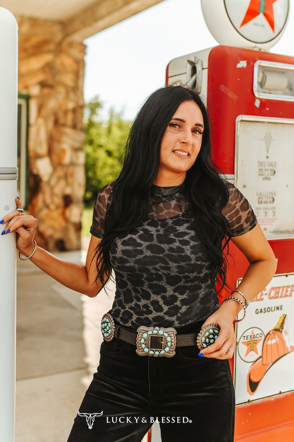 Lucky & Blessed Grey Leopard Short Sleeve Mesh Top Plus Size