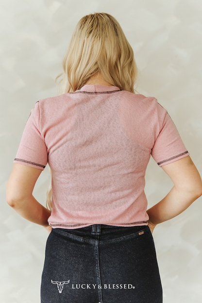 Lucky & Blessed PINK SHORT SLEEVE CONTRAST TOP PLUS SIZE