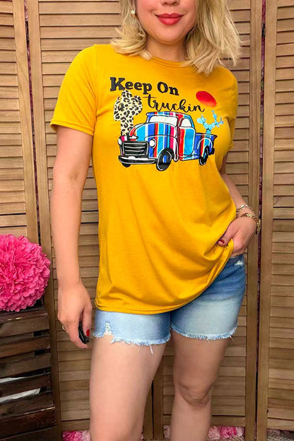 KEEP ON TRUCKIN yellow short sleeve women t-shirt