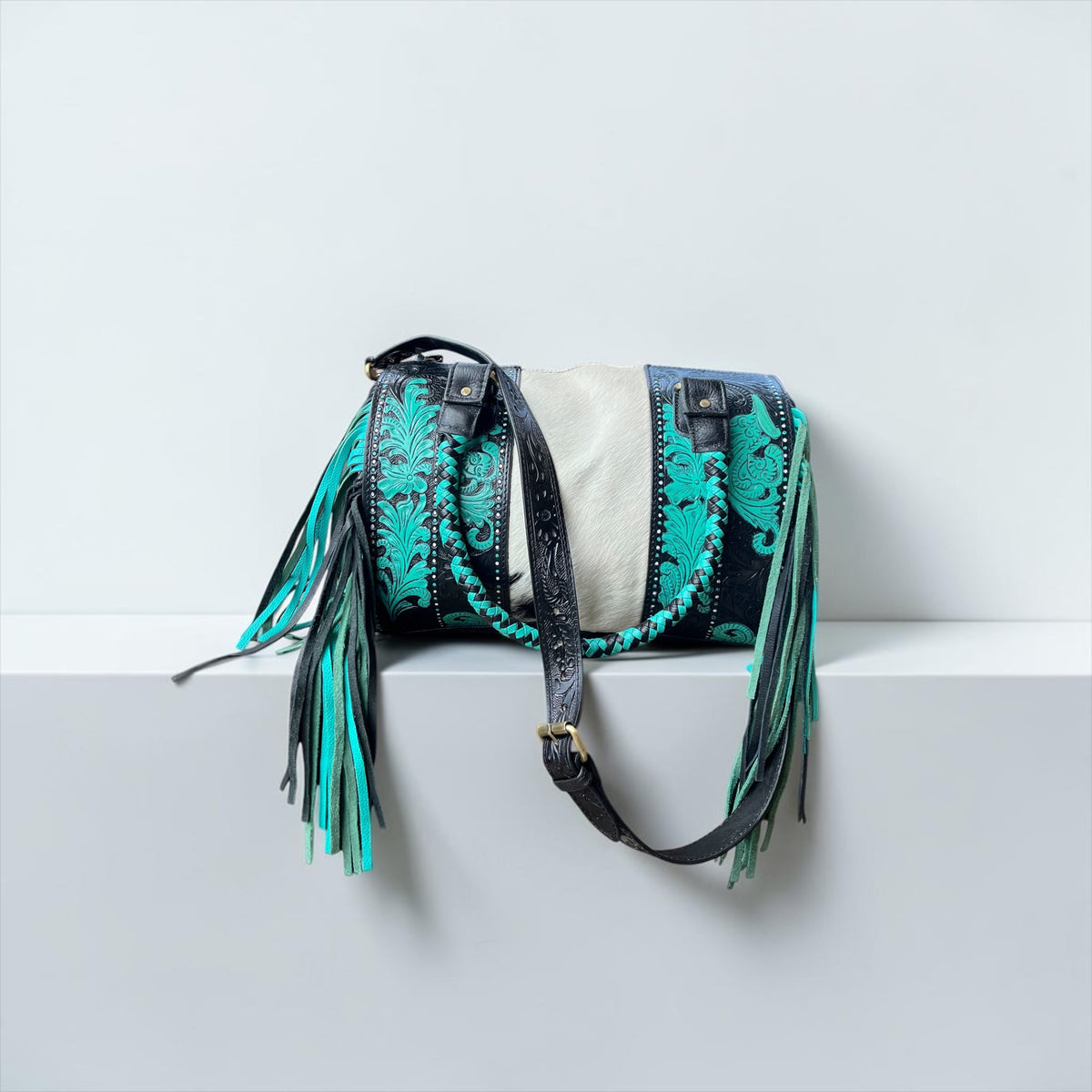 TURQUOISE/BLACK FLORAL SPEEDY BAG
