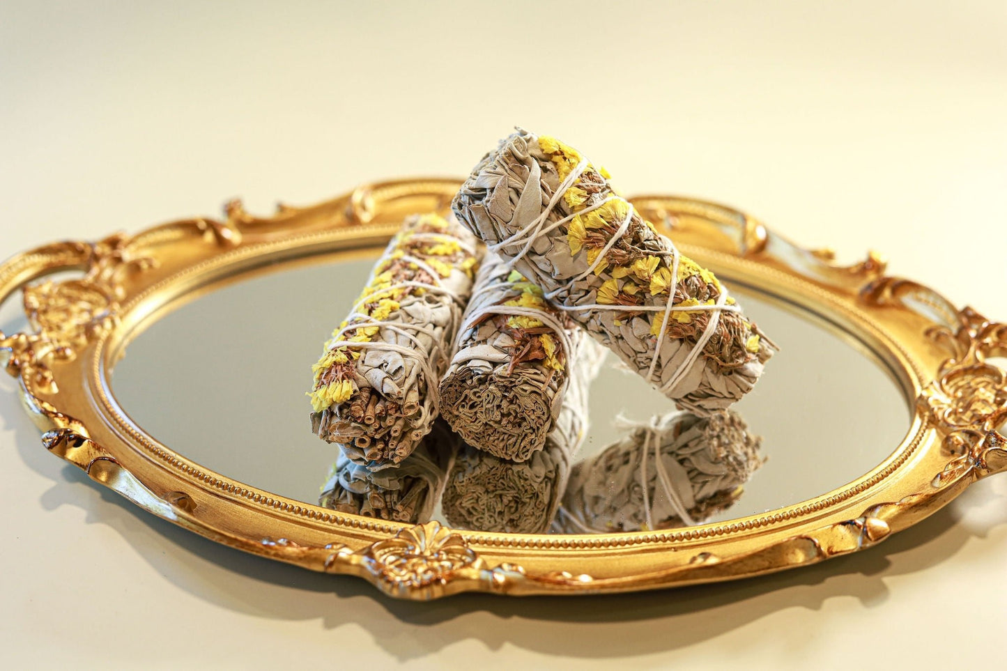 4" Sustainably Harvested -  White Sage & Yellow Sinuata Flower