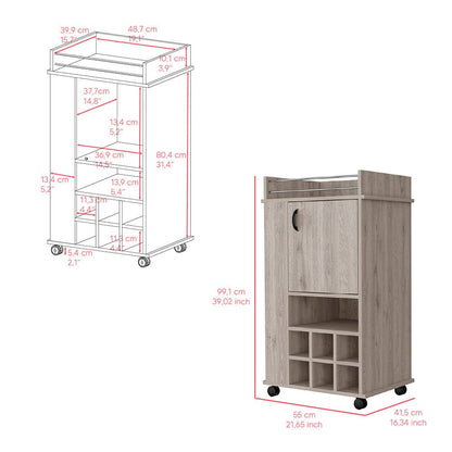 Reese Bar Cart – Modern Light Gray Bar Cabinet with Wine Storage
