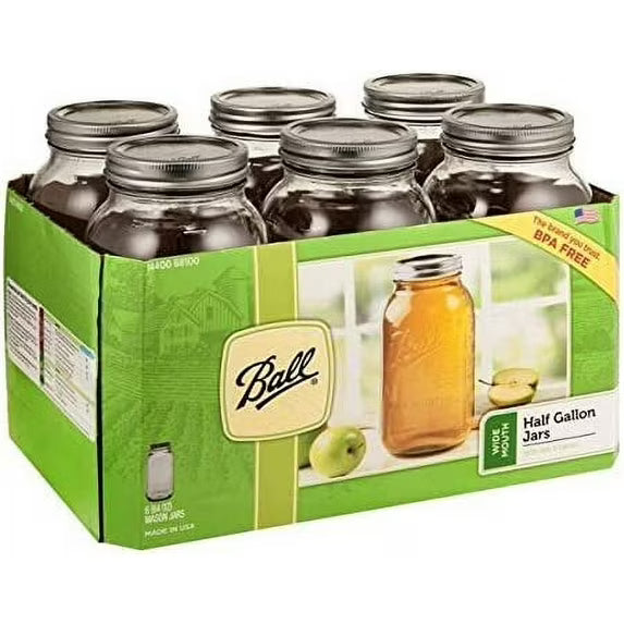 JARDEN HOME BRANDS 68100 Ball 6Pack 1/2Gallon Wide Mouth Jar 64 Oz