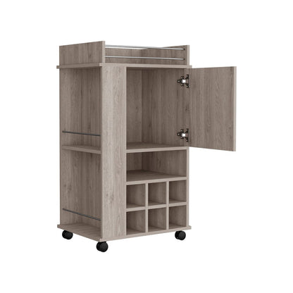 Reese Bar Cart – Modern Light Gray Bar Cabinet with Wine Storage
