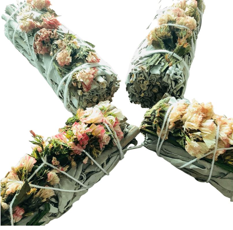 4" Sustainably Harvested - White Sage & Pink Sinuata Flower