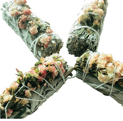 4" Sustainably Harvested - White Sage & Pink Sinuata Flower