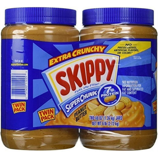 Skippy Extra Crunchy Peanut Butter Super Chunk Twin Pack Two 48 Ounce Jars - pack of 2
