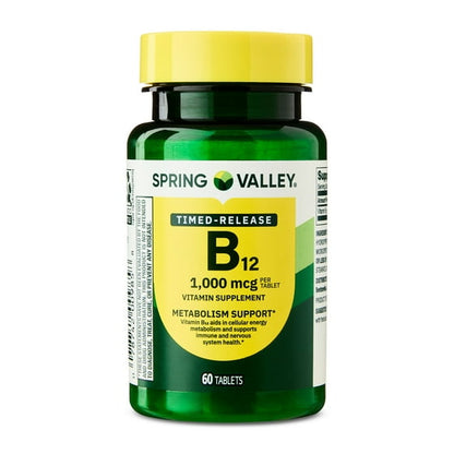 Vitamin B12 Supplement Timed-Release Tablets for Metabolism Support, 1000 mcg, 60 Count