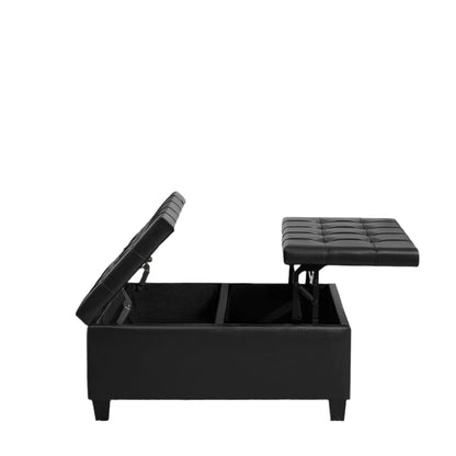 Large Square Faux Leather Storage Ottoman Versatile Coffee Table for Living Room