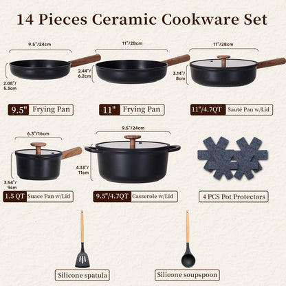 14 pc Healthy Ceramic Cookware Pots and Pans Set – Non-Toxic