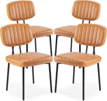 Modern Mid-Century Dining Chairs – Upholstered PU Leather with Metal Legs (Set of 4)
