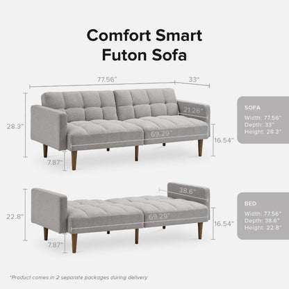 Gray Fabric Twin Futon Sofa Bed – Compact & Stylish Sleeper