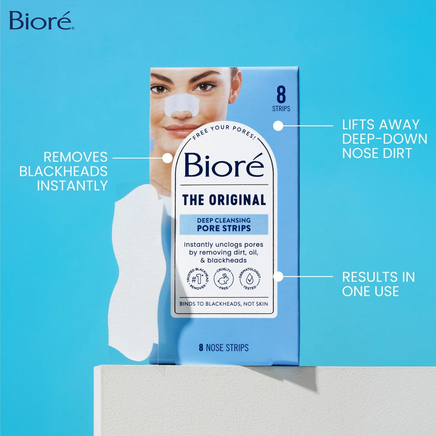 Bioré Deep Cleansing Pore Strips, Original, Blackhead Remover Strips for Skin Care, Oil Free, 8 Ct
