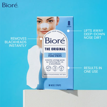 Bioré Deep Cleansing Pore Strips, Original, Blackhead Remover Strips for Skin Care, Oil Free, 8 Ct