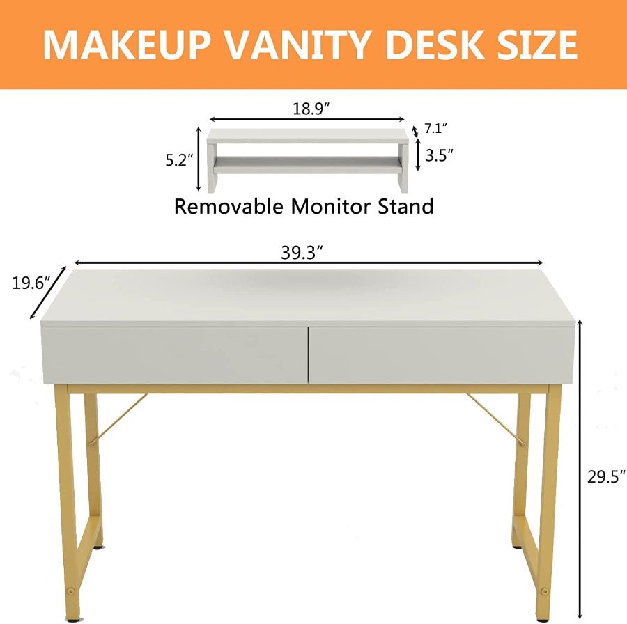 White Compact Makeup Table with Drawers