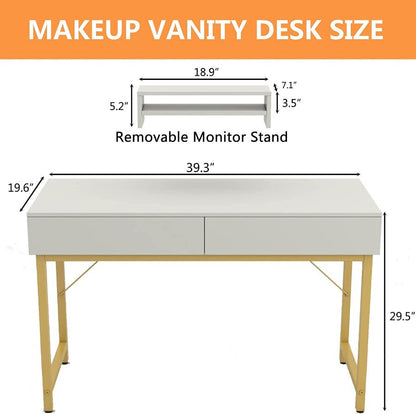 White Compact Makeup Table with Drawers