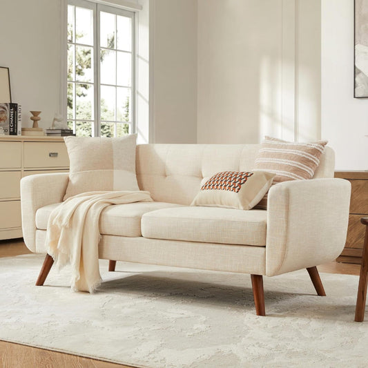 Modern Beige Loveseat – Mid-Century Comfort & Style for Any Space
