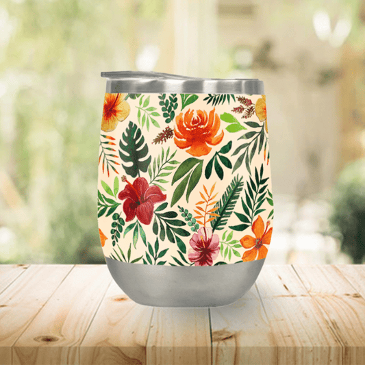 12 oz Floral Stainless Steel Wine Tumbler – Double-Wall Vacuum Insulated
